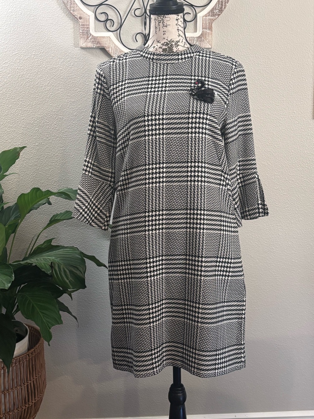 H&M Black and White Glen Plaid Dress